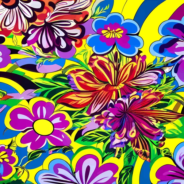 Design Fundo Têxtil Superfície Criado Digitalmente Com Flores Estilo Retro — Vetor de Stock