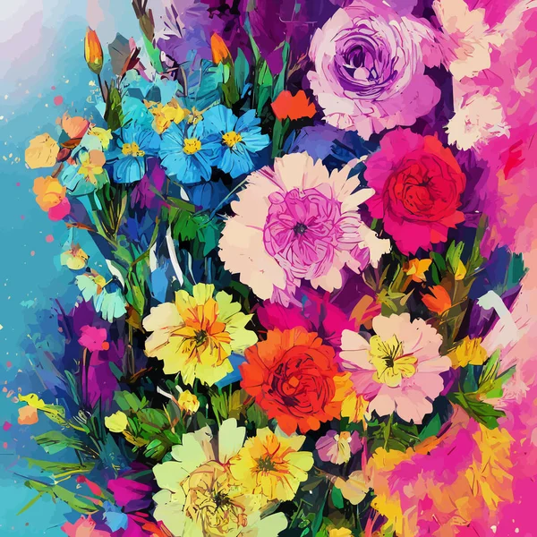 Cyfrowo Stworzone Powierzchniowe Tło Tekstylne Kolorowymi Tradycyjnymi Kwiatami — Wektor stockowy