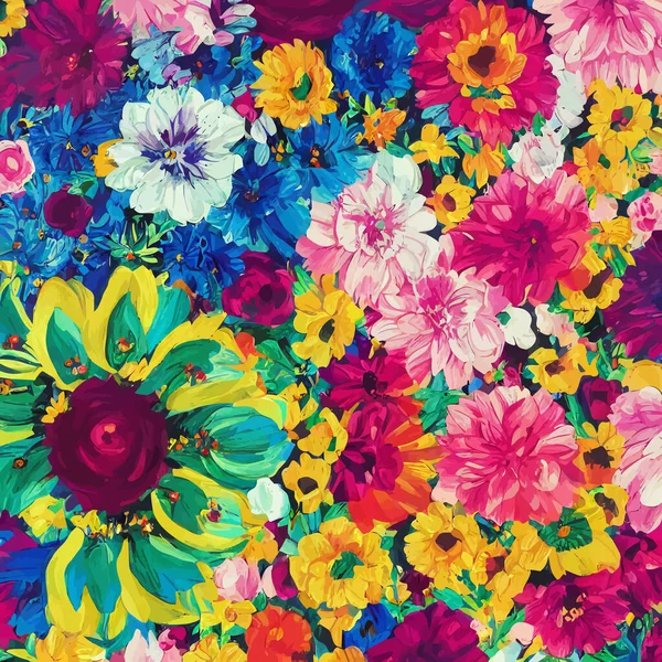 Ein Digital Erstelltes Oberflächliches Textiles Hintergrunddesign Mit Bunten Blumen Traditionellen — Stockvektor