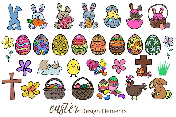 Een Enorme Set Schattige Pasen Thema Design Elementen Waaronder Eieren — Stockvector