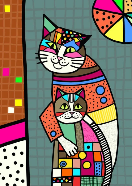 Colorful Portrait Pet Cat Made Simple Geometric Patchwork Shapes — Stock Vector