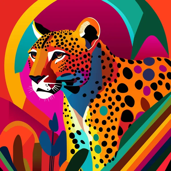 Renkli Geometrik Şekiller Çokgenlerden Oluşan Canlı Bir Çita Portresi — Stok Vektör