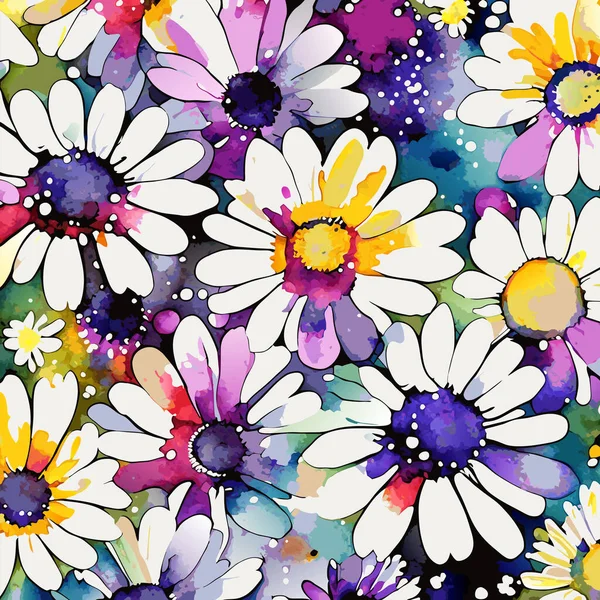 ベクトル水彩画のスタイルで作成された明るく大胆な花のデイジーの花の表面デザイン — ストックベクタ