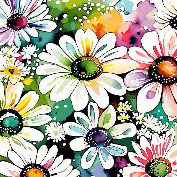Světlé Tučné Květinové Sedmikrásky Květinový Povrch Design Vytvořený Vektorovém Akvarelu — Stockový vektor