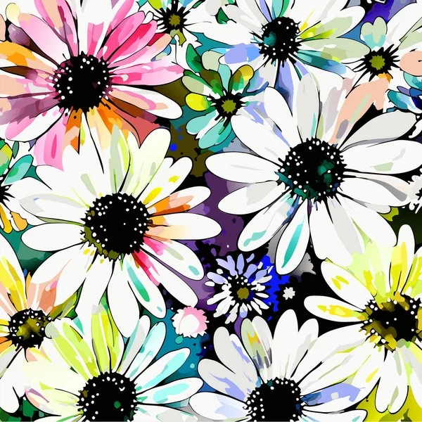 Světlé Tučné Květinové Sedmikrásky Květinový Povrch Design Vytvořený Vektorovém Akvarelu — Stockový vektor