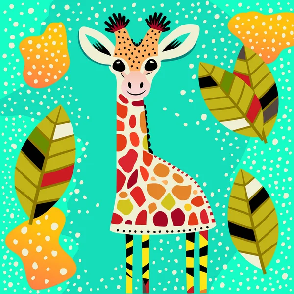 Söt Och Färgstark Vektor Illustration Djungel Giraff Det Vilda Skapat — Stock vektor