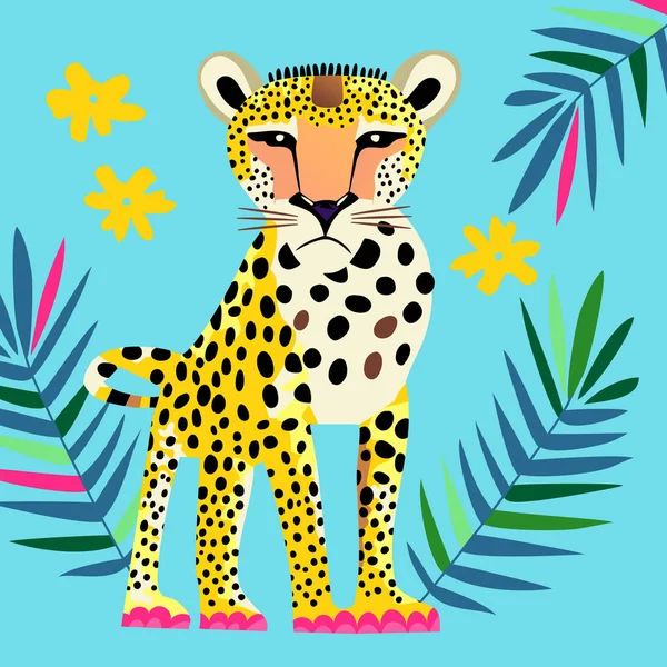 Tuhaf Bir Sanat Tarzında Yaratılmış Bir Çita Karakterinin Sevimli Renkli — Stok Vektör