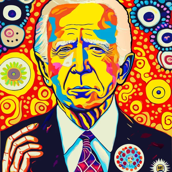 美国总统乔 拜登的一幅数字化的 明亮的 彩色的 时髦的当代风格的肖像 — 图库矢量图片