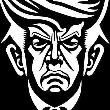 Amerika Birleşik Devletleri Başkanı Donald Trump 'ın dijital olarak yaratılmış, siyah beyaz karikatür tarzı portresi..