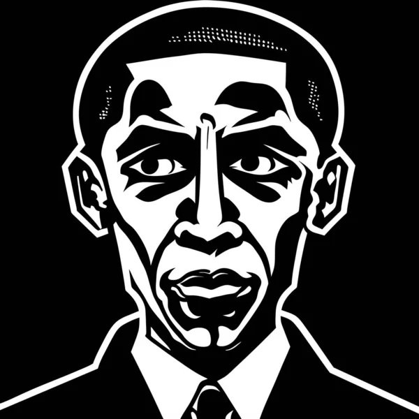 美利坚合众国总统巴拉克 奥巴马的一幅数码创作的黑白漫画风格的肖像 — 图库矢量图片