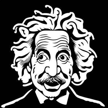 Ünlü bilim adamı ve profesör Albert Einstein 'ın dijital olarak yaratılmış, siyah beyaz karikatür tarzı portresi..