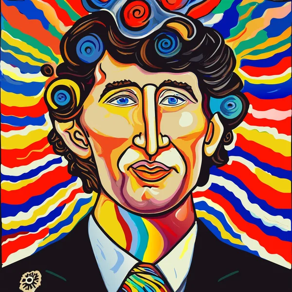 Retrato Estilo Contemporâneo Criado Digitalmente Brilhante Colorido Primeiro Ministro Canadá — Vetor de Stock