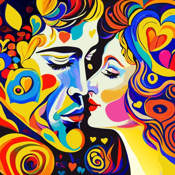 Illustration Artistique Beau Couple Romantique Tombant Amoureux Autre — Image vectorielle