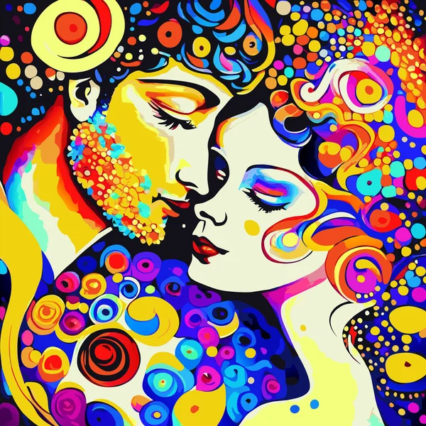 Illustration Artistique Beau Couple Romantique Tombant Amoureux Autre — Image vectorielle