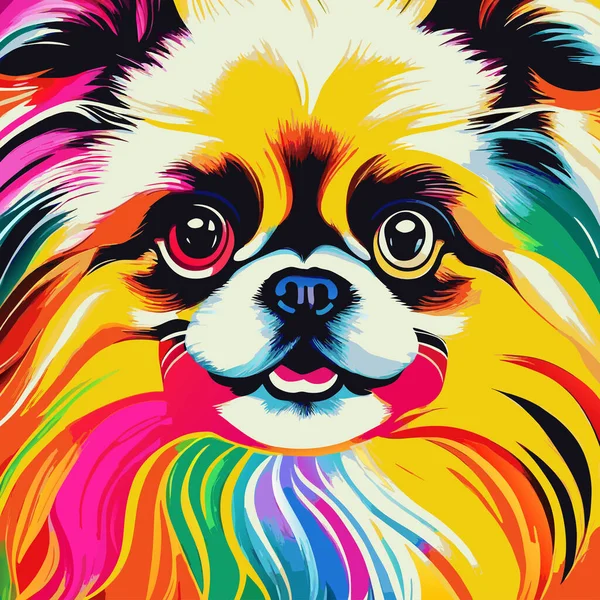 Retrato Creado Digitalmente Brillante Colorido Estilo Contemporáneo Funky Perro Pekinés — Vector de stock