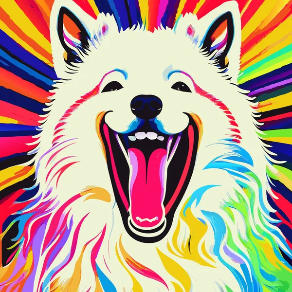 Cyfrowo Stworzony Jasny Kolorowy Funky Współczesny Portret Psa Samoyed — Wektor stockowy