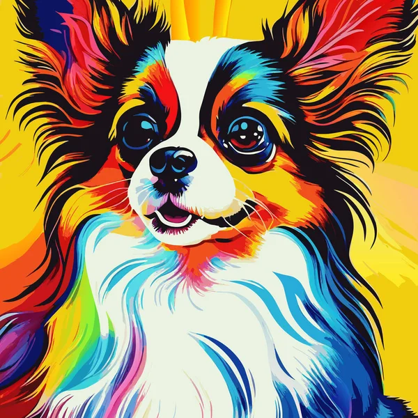 Cyfrowo Stworzony Jasny Kolorowy Funky Współczesny Portret Psa Papillonowego — Wektor stockowy