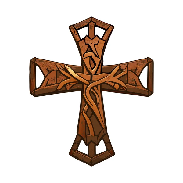 Grov Och Rustik Gammal Trä Keltisk Stil Religiös Kors Symbol — Stock vektor