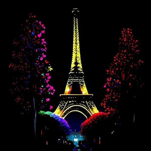 Escena Artística Iluminada Ciudad París Por Noche Con Luces Reflexiones — Vector de stock