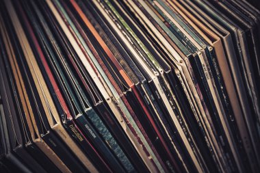 Stack of vinyl records in retro style