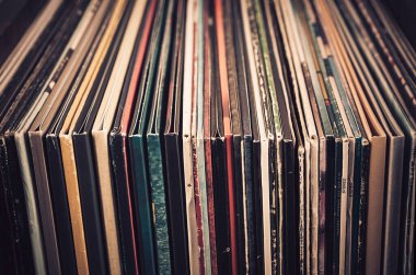Stack of vinyl records in retro style