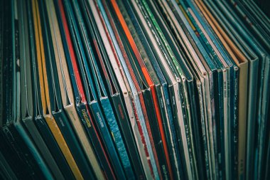 Stack of vinyl records in retro style
