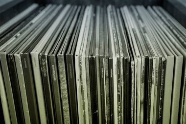 Stack of vinyl records in retro style