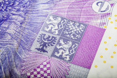 Çek Ulusal Bankası 'nın banknotlarına yakın çekim. Çek Cumhuriyeti 'nde para birimi.