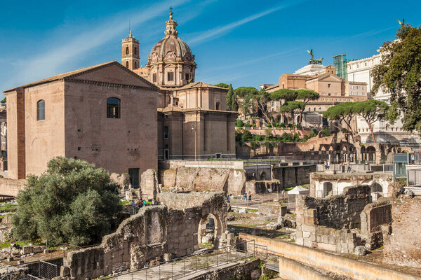 The Roman Forum also known by its Latin name Forum Romanum, is a rectangular forum surrounded by the ruins of several important ancient government buildings at the centre of the city of Rome. Italy