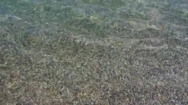 Su yüzeyi dokusu. Bukovel 'deki gölün suyunda dalgalar. Ukrayna 'nın batısında yer alan Doğu Avrupa' nın en büyük kayak merkezidir. Gölde rüzgarla dalgalanan berrak su yüzeyi.