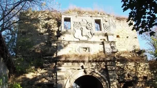 Středověká Vstupní Věž Hradu Chernelytsia Ivano Frankivsk Ukrajina Přední Fasáda — Stock video