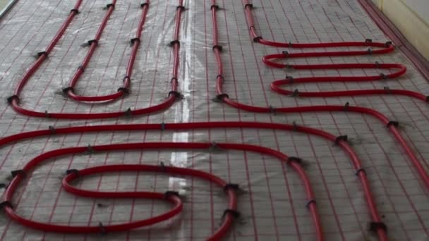 Podlahové Vytápění Výstavbě Nového Obytného Domu Instalační Systém Ohřevu Potrubí — Stock video