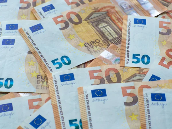 Кількість Грошей Європейського Союзу Номінальною Вартістю Євро Фон Ятдесяти Євро — стокове фото