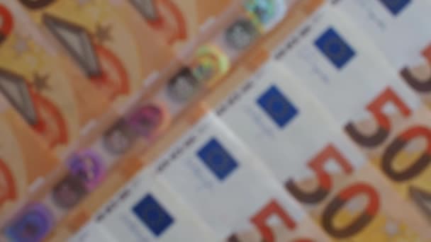 Soubor Peněz Evropské Unie Nominální Hodnotě Eur Pozadí Padesáti Eurových — Stock video