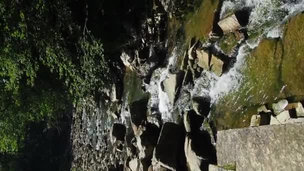 Sungai Kecil Mengalir Dengan Cepat Dan Jelas Melalui Lembah Berbatu — Stok Video