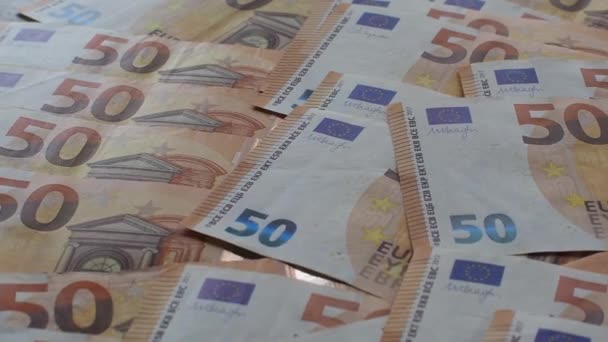 Кількість Грошей Європейського Союзу Номінальною Вартістю Євро Фон Ятдесяти Євро — стокове відео