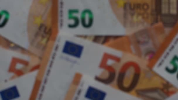 Egy Eurós Névértékű Európai Uniós Pénzcsomag Ötven Eurós Bankjegyek Háttere — Stock videók