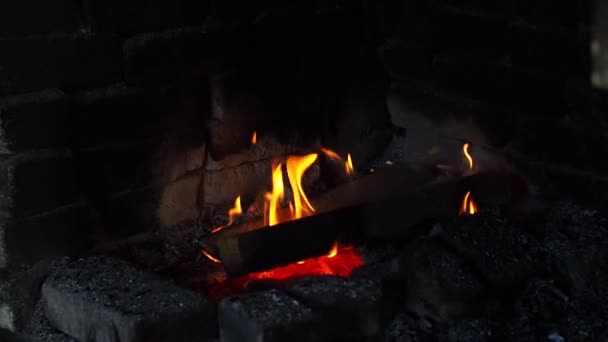 Piękne Płomienie Płonących Kawałków Drewna Nocy Pojęcie Ciepła Odpoczynku Ogień — Wideo stockowe