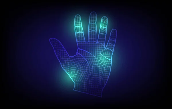 Mãos Holograma Tecnologia Círculo Fundo Tecnologia Design Abstract Fundo Geométrico — Vetor de Stock