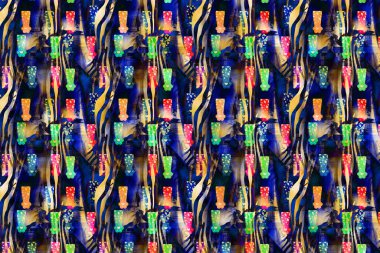 Renkli desenler fraktal. Psikedelik fraktal, fırça darbelerinin dokusu. Tekstil desenleri için renkli boyalar. Soyut arkaplan renkleri kaotik fırça darbeleri.