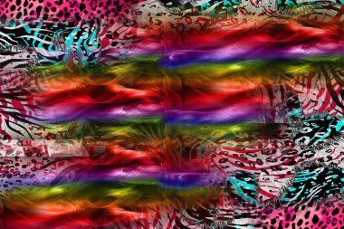 Renkli desenler fraktal. Psikedelik fraktal, fırça darbelerinin dokusu. Tekstil desenleri için renkli boyalar. Soyut arkaplan renkleri kaotik fırça darbeleri.