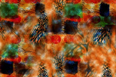 Renkli desenler fraktal. Psikedelik fraktal, fırça darbelerinin dokusu. Tekstil desenleri için renkli boyalar. Soyut arkaplan renkleri kaotik fırça darbeleri.