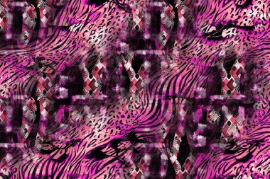 Tekstil moda kumaş desenleri. Duvar baskıları için soyut dijital illüstrasyon sanatı. Hayvan esinlenilmiş etnik çizgi deseni. Renkli moda deseni. Soyut moda deseni.