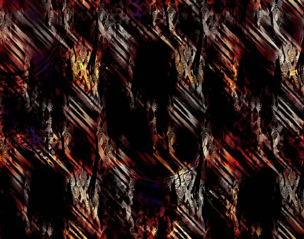 テキスタイルプリントパターン幾何学的なラインパターンファッションデザイン抽象幾何学的な渦のフラクタルタイの背景ヒッピー抽象的なサイケデリックなストライプの色 — ストック写真