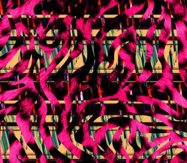 Colorful wavy stripes pattern. Fractal colorful pattern. Wavy futuristic background. Abstract digital fractal pattern. Abstract glitch texture. horizontal background