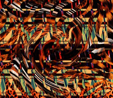 Colorful wavy stripes pattern. Fractal colorful pattern. Wavy futuristic background. Abstract digital fractal pattern. Abstract glitch texture. horizontal background