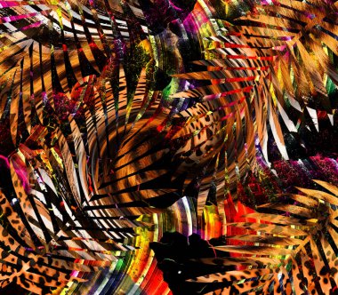 Colorful wavy stripes pattern. Fractal colorful pattern. Wavy futuristic background. Abstract digital fractal pattern. Abstract glitch texture. horizontal background