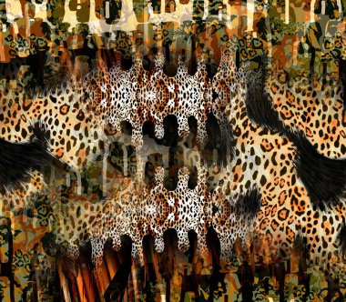 Renkli Desenler Çalışması, Leopar, Zebra, Kamuflaj ve Elbise Tasarımı. Tekstil, Kumaş, Yastık ve Modern Kolaj Şablonu, dijital baskı elbisesine basılacak muhteşem desenler, leopar zebra barok