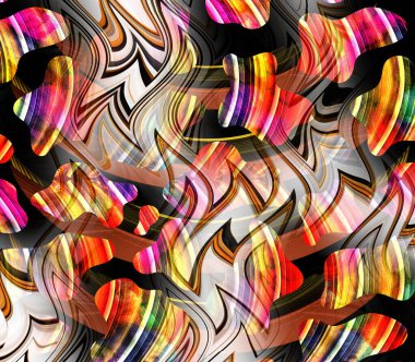 soyut tavus kuşu renkli geometrik desen, tekstil ve tasarım için renkli dalgalı desen, yaratıcı tasarım için soyut fraktal çizim, renkli psikedelik arkaplan