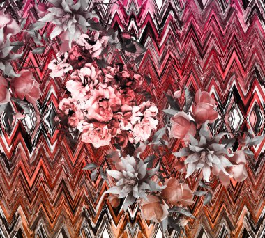 soyut tavus kuşu renkli geometrik desen, tekstil ve tasarım için renkli dalgalı desen, yaratıcı tasarım için soyut fraktal çizim, renkli psikedelik arkaplan